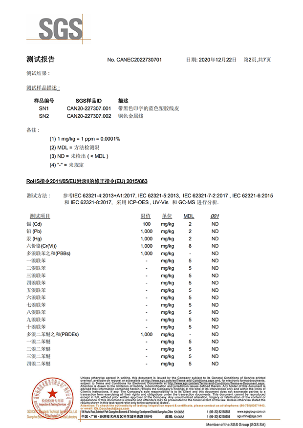 電力電纜環保證書